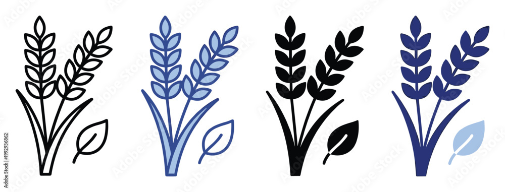Fototapeta premium Essential graphic emblem featuring ripe grain ears and green leaves for farming food and natural product presentations