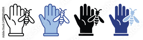 Hand and bee vector icon symbolizing insect sting allergy awareness health care medical safety graphics