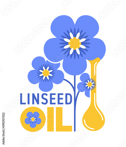 Linseed oil emblem for nutrition cosmetics and skin care