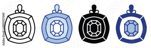 Elegant jewel pendant icon collection featuring diverse styles suitable for luxurious mobile application interfaces and web projects