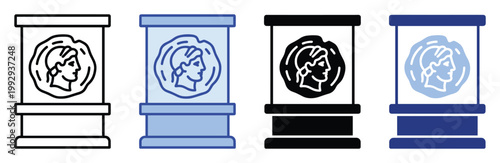 Ancient human head bust in a vertical display case representing history or museum exhibits for educational content