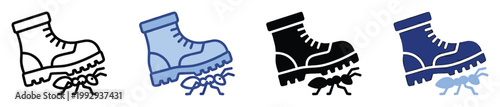 Heavy boot stepping on a tiny ant symbolizing overwhelming power and struggle ideal for conceptual icons or symbolic graphic elements
