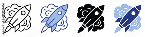 Dynamic rocket launch icons symbolize rapid business growth and innovation perfect for app development and presentations