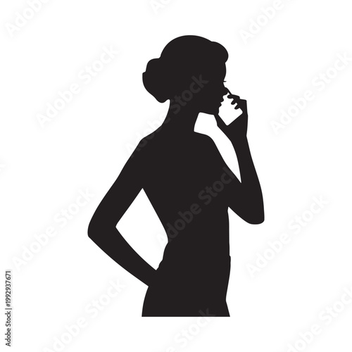 Silhouette of a woman thoughtfully posing with her hand to her chin
