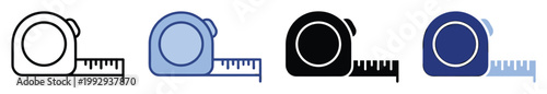 Measuring tape meter tool icon collection for construction renovation and DIY project applications