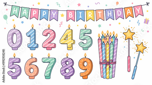 Pastel Birthday Candle and Bunting Decoration Set