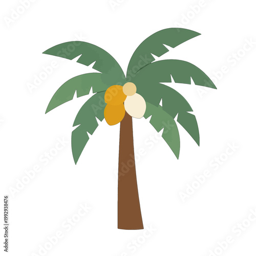 Coconut Palm Tree Icon, Tropical Fruit Vector Illustration Isolated on Transparent Background for Travel and Vacation Design