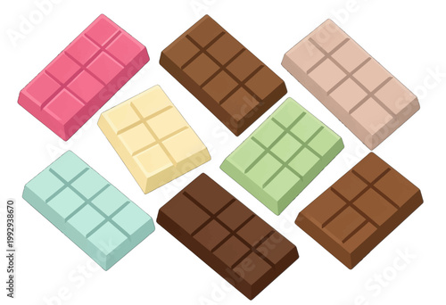 Colorful Chocolate Bars Collection Vector Illustration, Isolated Transparent Background for Food Design and Sweet Treats Concept
