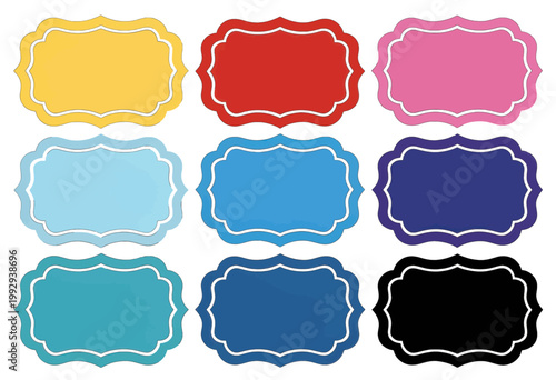 Colorful Decorative Label Frames Vector Icons, Isolated Transparent Background for Design Projects and Branding Assets