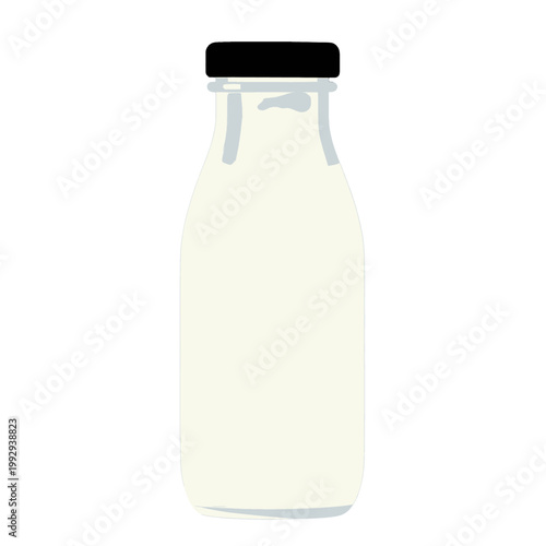 Glass Milk Bottle Vector Icon, Isolated Transparent Background for Food Beverage Packaging Design and Nutrition Labels