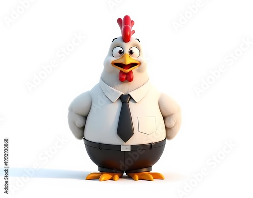 Chubby Boss Chicken Character in Formal Business Attire