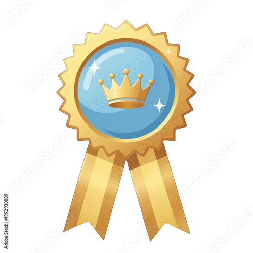 Gold Award Ribbon with Crown Icon, Transparent Background Vector Illustration for Achievement and Excellence Recognition