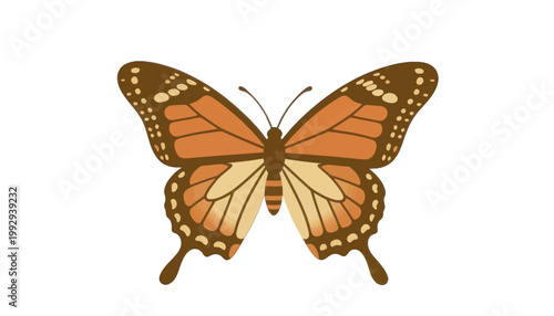 Orange Monarch Butterfly Vector Icon, Isolated Transparent Background for Web Design and Digital Illustration