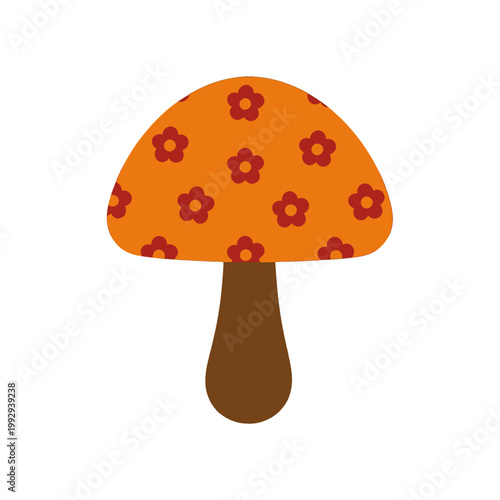 Orange Mushroom with Red Flower Pattern Vector Icon, Isolated Transparent Background for Design and Illustration