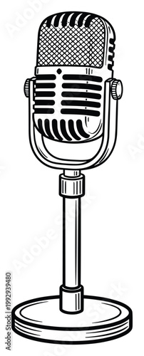 Classic studio microphone on a stand perfect for recording music podcasts radio broadcasting voiceovers