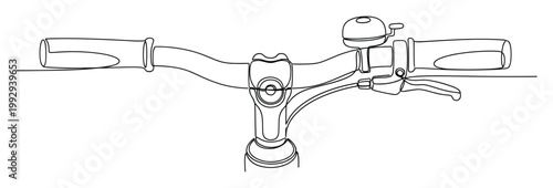 Continuous single line drawing of bicycle handlebars with bell and brake lever ideal for sports and transportation projects