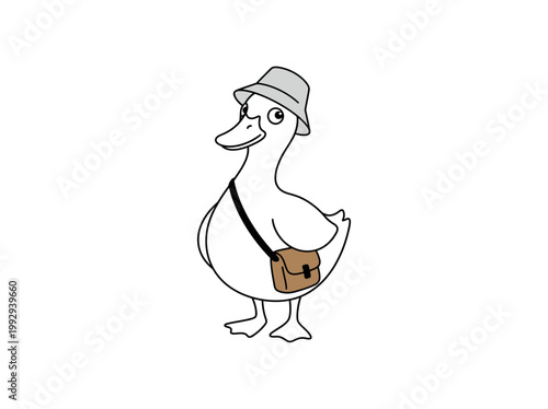 Charming cartoon duck with a hat and satchel, ready for an adventure