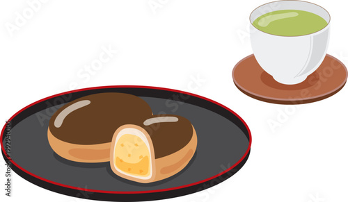 栗饅頭と緑茶のセット