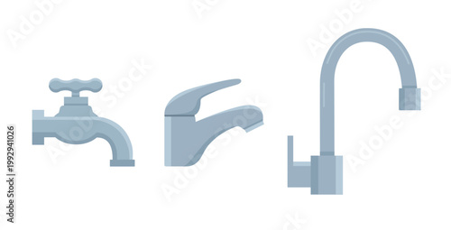 Water faucet icon set with different tap styles
