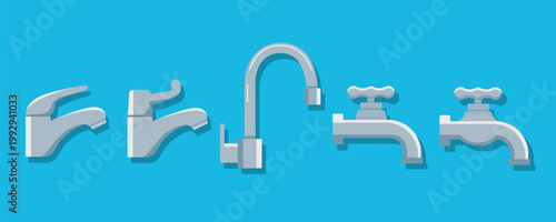 Water faucet icon set with different tap styles