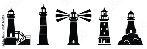 Classic lighthouse structures symbolizing safety and direction useful for nautical projects travel industry promotions or educational resources