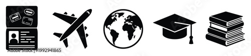 Key symbols for global travel, education, and financial readiness ideal for international studies marketing