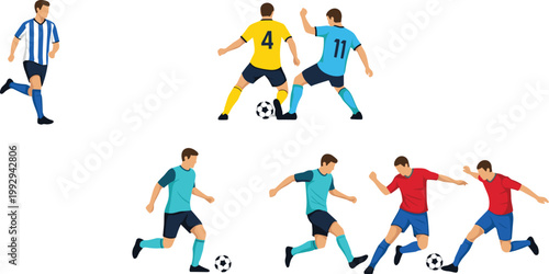 Set of Soccer Players in Action Poses for Sports, Football, and Athlete Illustrations
