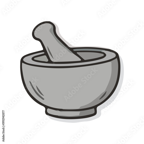 Hand-Drawn Gray Mortar and Pestle Illustration