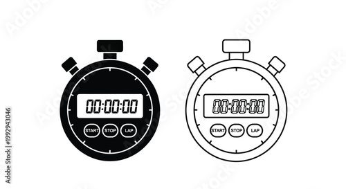 Two stopwatch icons one filled and one outlined displaying zero time