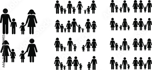 Set of Family Icons in Various Configurations for Family, Parenthood, and Social Illustrations