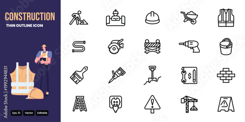 construction outline icon set vector design good for web and mobile app