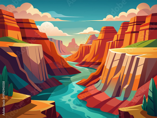 River carving through layered red rock canyon valley