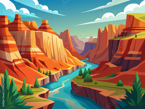 River winding through layered red rock canyon landscape