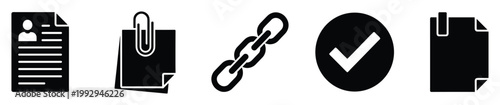 Essential business interface icons including resume, attachment, link, checkmark, and file for digital applications