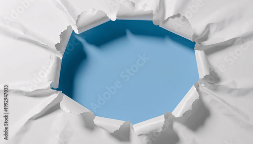 Torn Paper Hole Revealing Message Blue Background Marketing Concept Copy Space