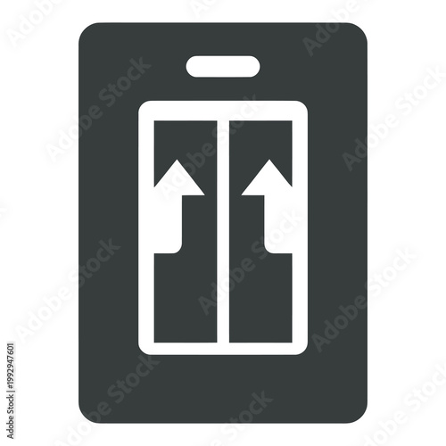 Minimal packaging symbol showing a box with upward arrows, representing fragile goods, careful handling, and shipping instructions for logistics.