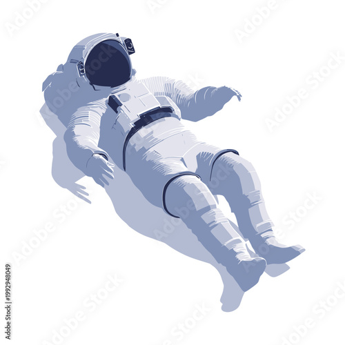 Astronaut Drifting in Open Space in Modern Space Suit Zero Gravity Cosmic Exploration Concept Stylized Flat Vector Illustration