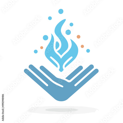 Minimal icon of hand holding flame symbol, representing energy, care, sustainability and protection in modern flat style.