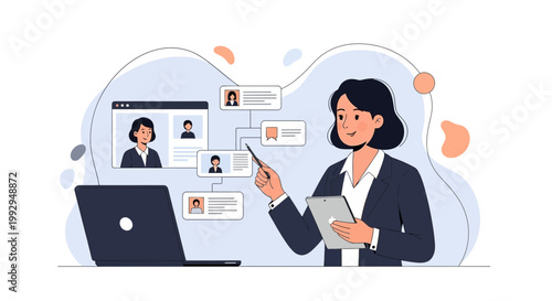 Woman analyzing resumes on laptop, digital recruitment, HR, online job search, hiring process