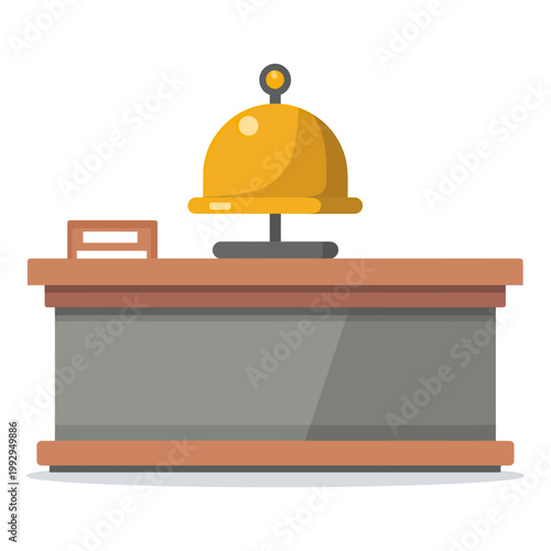 Hotel reception counter with service bell, representing guest assistance, check-in service, and hospitality industry environment.