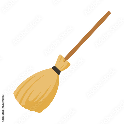 Traditional Straw Broom Cleaning Tool Household Equipment Minimal Flat Vector Illustration Isolated on Light Background