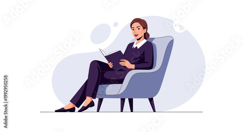 Woman Reading Book in Armchair, Relaxing at Home