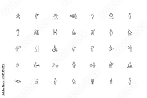 Minimalist People Activity and Profession Stick Figure Icon Set