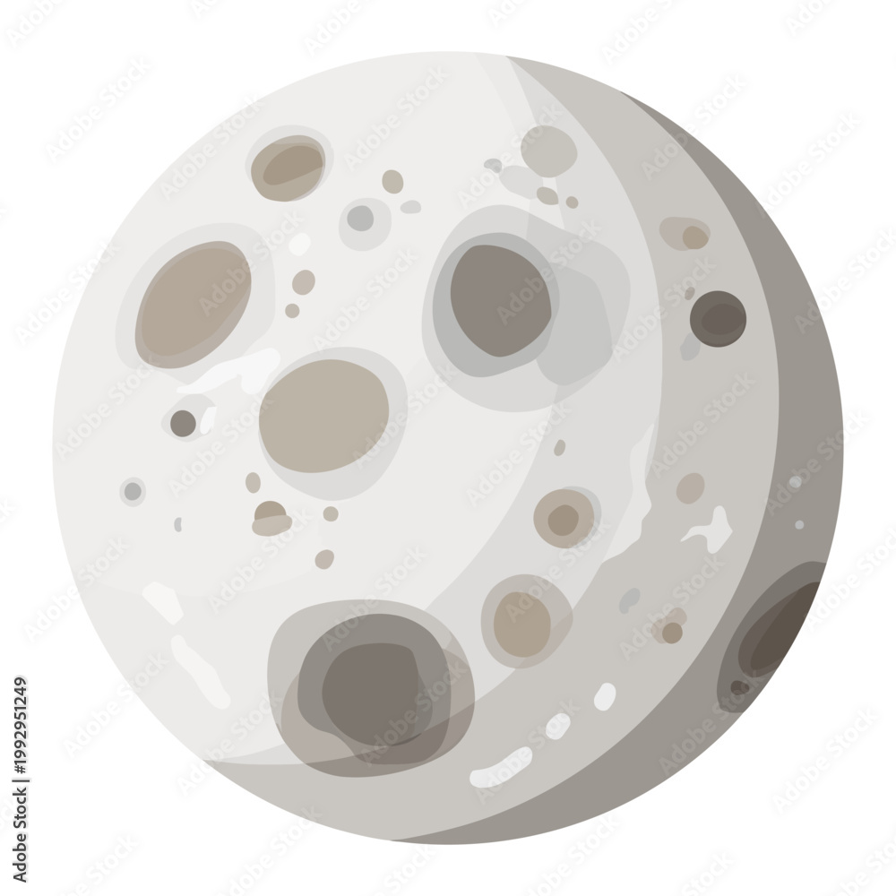 Obraz premium Realistic moon with visible craters and textures, representing space, astronomy, and celestial bodies in detailed flat illustration style.