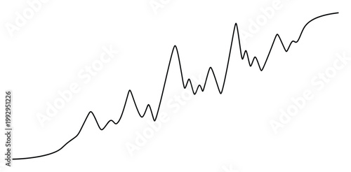 Simple black line charting dynamic growth and fluctuation suitable for conveying statistical information or financial performance