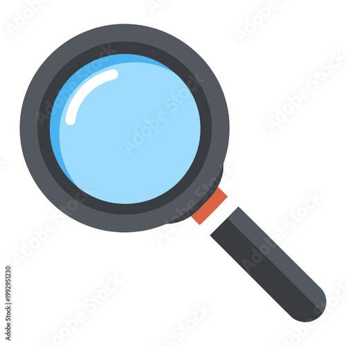 Dark themed magnifying glass with blue lens, representing digital search, analysis tools, and modern technology interfaces.