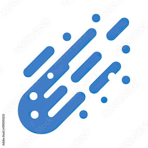 Rounded blue meteor icon with soft shapes and motion effect, representing speed, space movement, and dynamic visual elements.