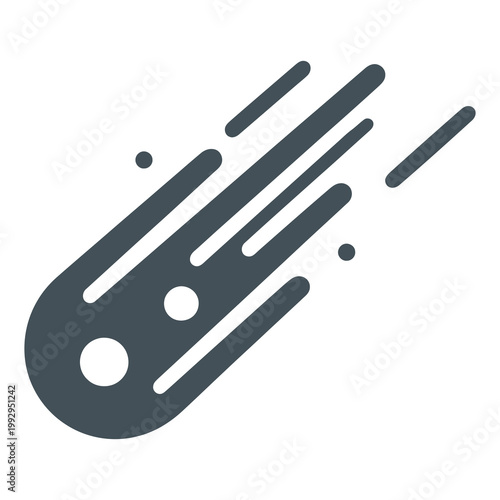 Stylized meteor icon with motion lines, representing speed, impact, and space objects in simple modern flat illustration.