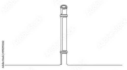 Minimalist continuous line drawing depicting a scientific glass tube or slender musical instrument for educational graphic design materials
