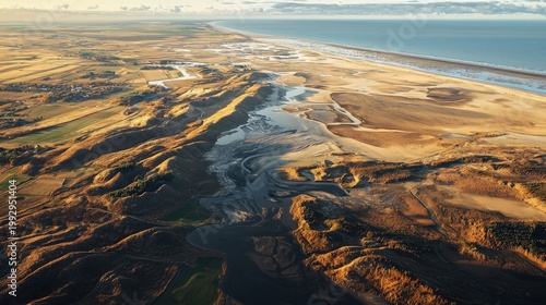 Denmark landscape flat farmland and coastal dunes beautiful nature view